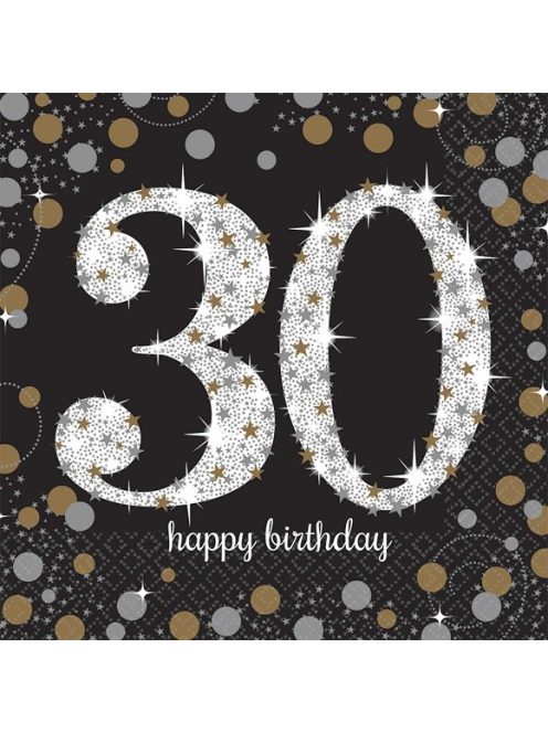 30. születésnapi fekete-ezüst szalvéta