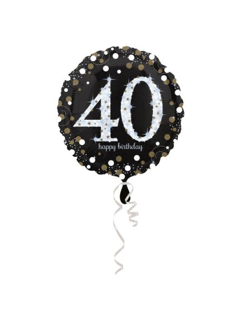 40. születésnapi fekete-ezüst hologramos fólia lufi 45 cm 