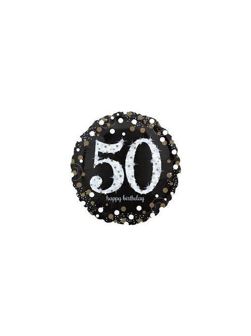 50. születésnapi fekete-ezüst hologramos fólia lufi 43 cm