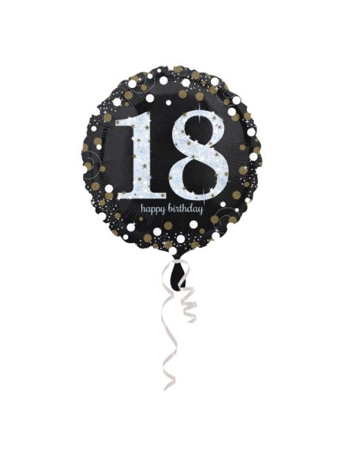 18. születésnapi fekete-ezüst hologramos fólia lufi 45 cm
