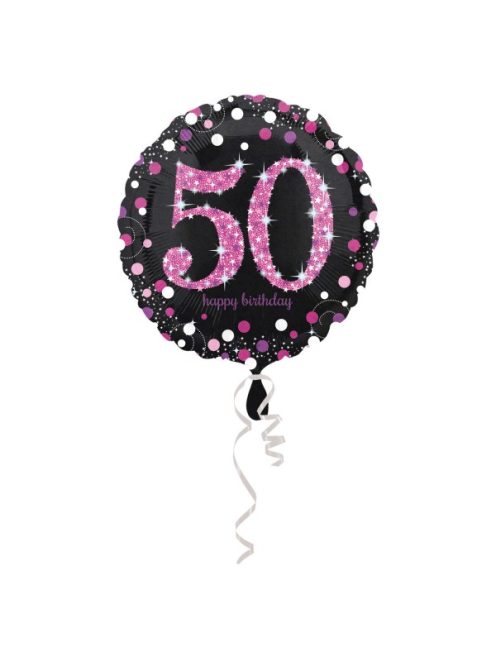 50. születésnapi fekete-pink hologramos fólia lufi 45 cm