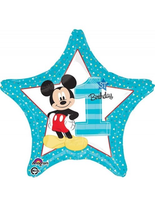 1st Birthday Mickey csillag fólia lufi 43 cm