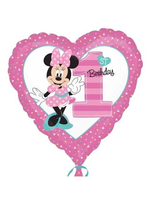 1st Birthday Minnie-s szív fólia lufi 43 cm