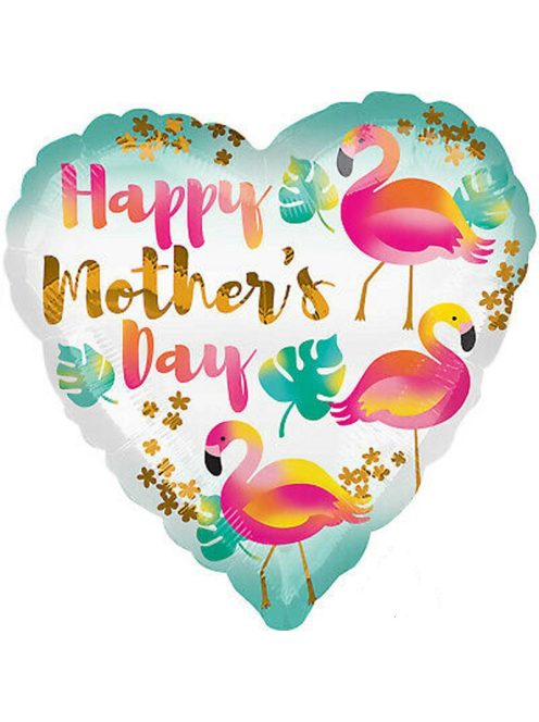 Happy Mother's Day - Boldog Anyák napját flamingós szív fólia lufi 43 cm