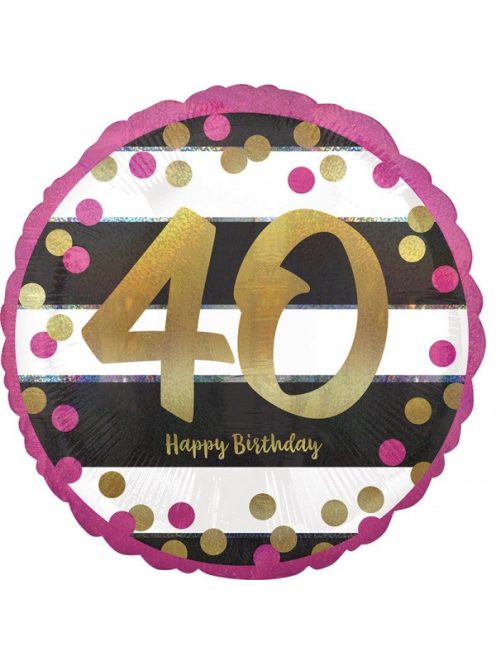 40-es Happy Birthday lila-arany hologramos fólia lufi 43 cm