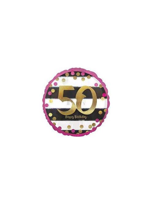 50-es Happy Birthday lila-arany hologramos fólia lufi 43 cm