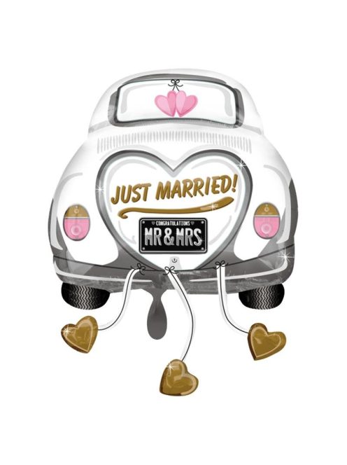 Just Married! - Az ifjú pár autós esküvői lufi 76 x 60 cm