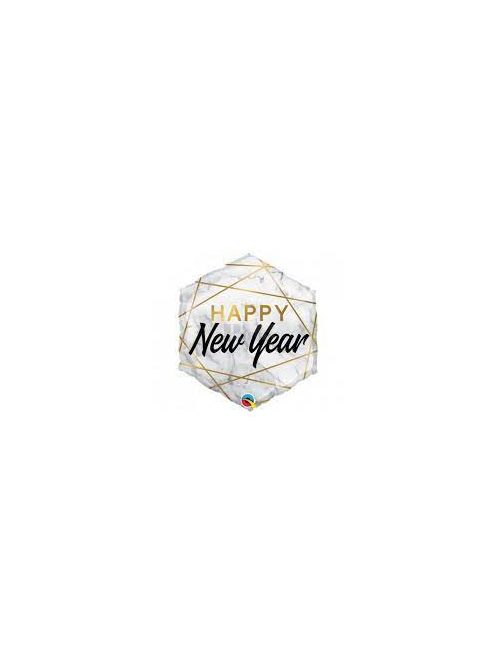 Happy New Year márvány mintás fólia lufi 50 cm 