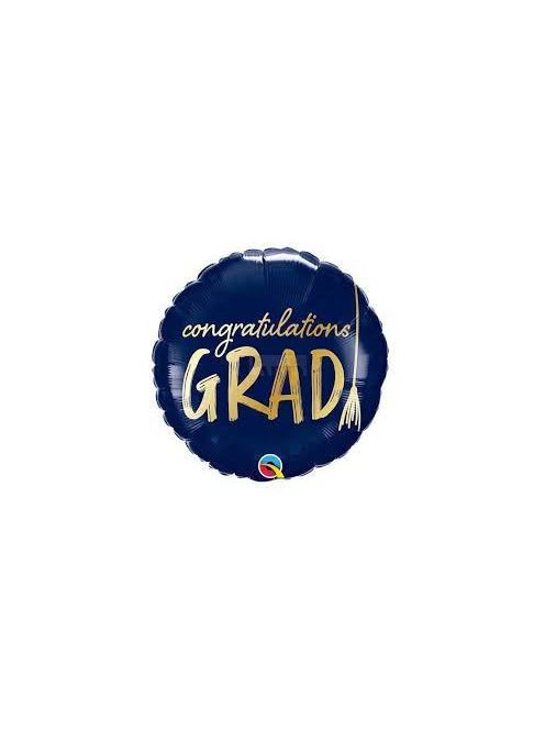 Congratulations GRAD - Gratulálunk ballagási szatén kék fólia lufi 46 cm