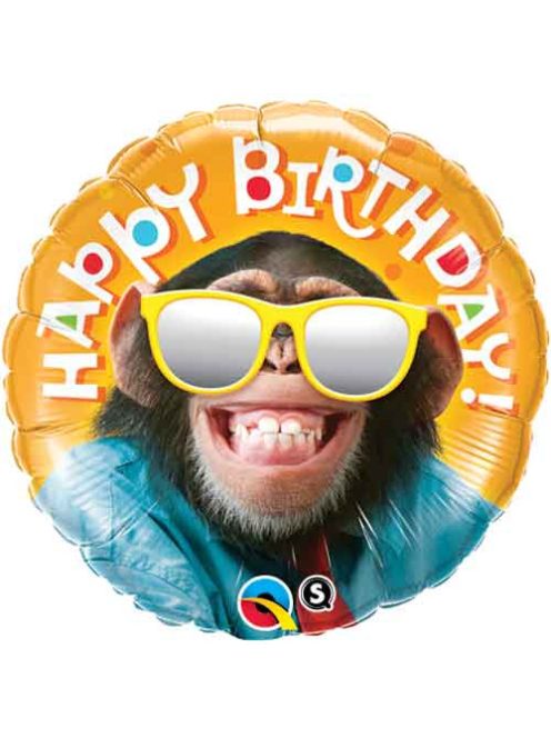 Happy Birthday napszemüveges majom fólia lufi 45 cm