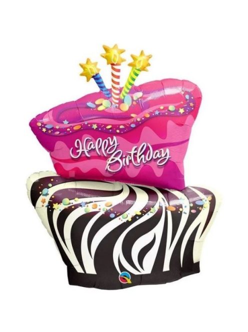 Happy Birthday zebra mintás torta fólia lufi 104 cm