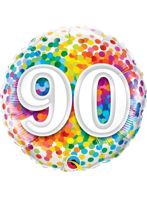 90-es szivárvány konfettis fólia lufi 46 cm