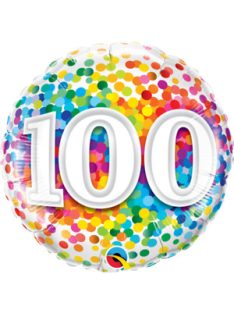 100-as szivárvány konfettis fólia lufi 46 cm