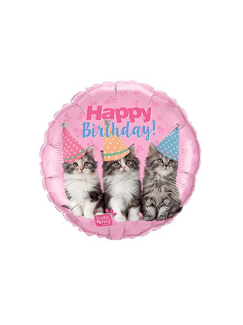 Happy Birthday! rózsaszín cicás fólia lufi 46 cm