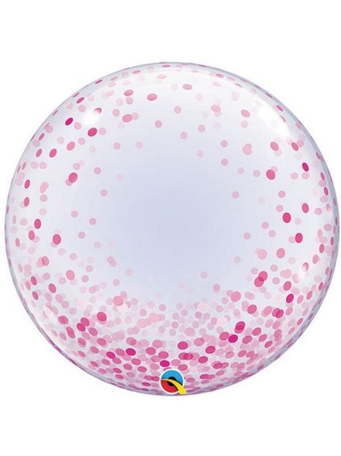 Rózsaszín konfetti mintás Deco Bubbles lufi 61 cm