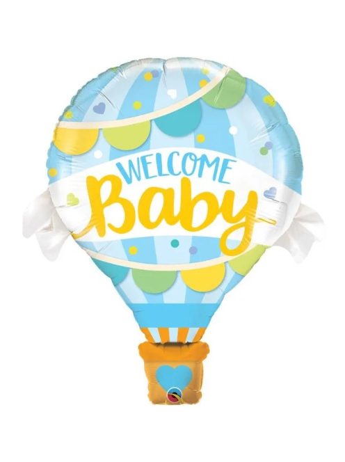 Welcome Baby - Kisbaba született kék hőlégballon fólia lufi 107 cm