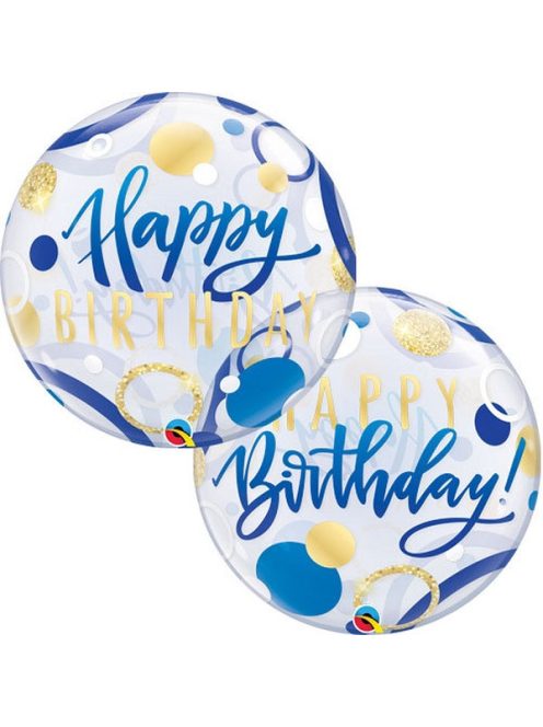 Happy Birthday kék-arany Bubbles lufi 56 cm