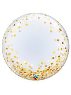 Arany színű konfetti mintás Deco Bubbles lufi 61 cm