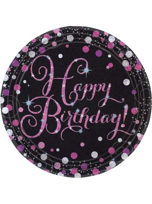 Happy Birthday fekete-pink papírtányér