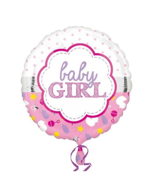 Baby girl rózsaszín pöttyös cumis fólia lufi 43 cm