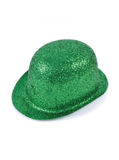 Zöld csillámporos Chaplin kalap 