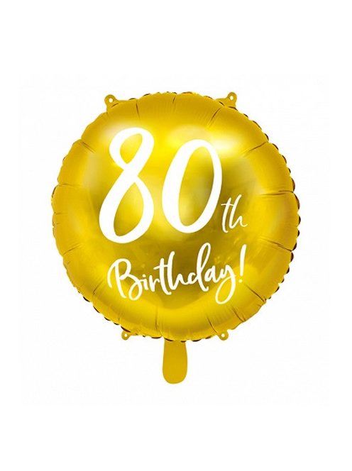 80th Birthday! arany fólia lufi 43 cm
