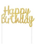 Happy Birthday arany csillámos torta beszúró 11x14 cm