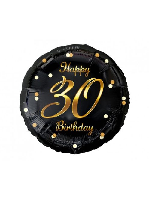Happy 30 Birthday fekete-arany fólia lufi 45 cm