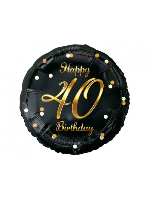 Happy 40 Birthday fekete-arany fólia lufi 45 cm