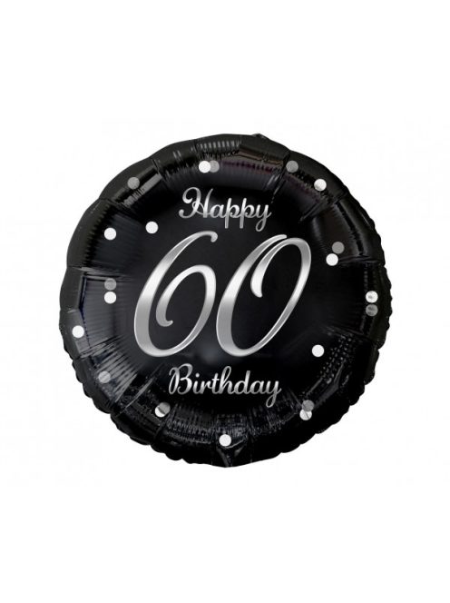 Happy 60 Birthday fekete-ezüst fólia lufi 45 cm