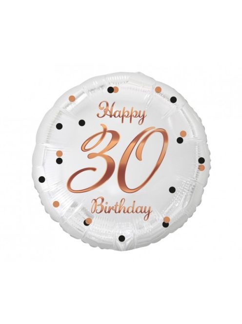 Happy 30 Birthday fehér-rose gold fólia lufi 45 cm