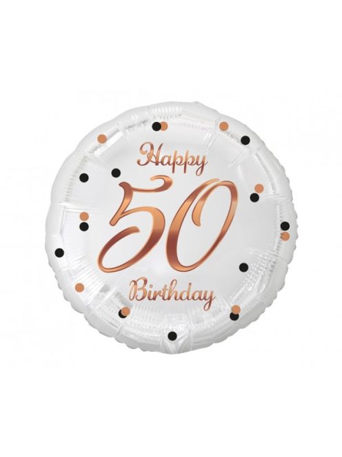 Happy 50 Birthday fehér fólia lufi 45 cm