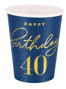 Happy Birthday 40 sötétkék papírpohár
