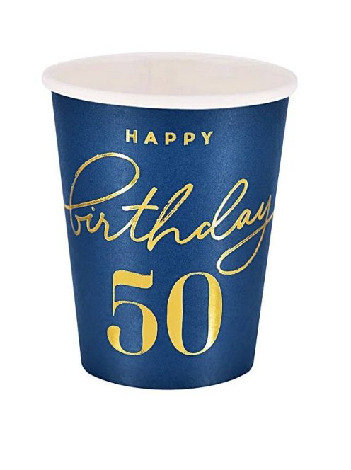 Happy Birthday 50 sötétkék papírpohár
