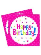 Happy Birthday! rózsaszín vagy kék virágos-pöttyös szalvéta