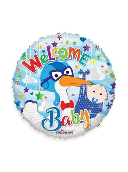 Welcome Baby kék gólyás fólia lufi 45cm