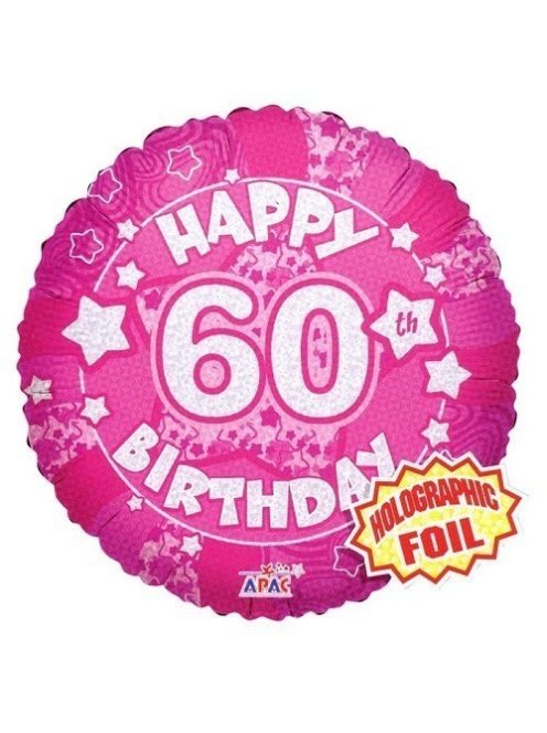 60. születésnapi hologramos pink fólia lufi 45 cm