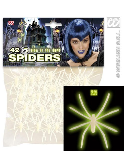 Sötétben világító pókok 42 db 5 cm