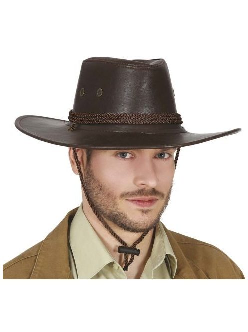 Műbőr zsinóros cowboy kalap 