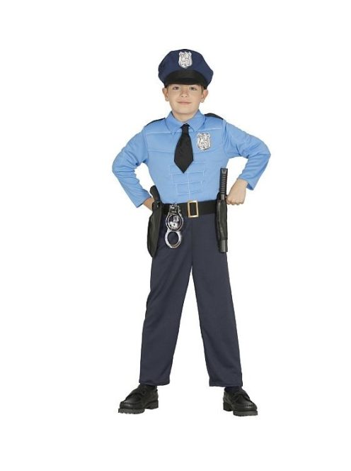 Rendőr jelmez izmosított kék inggel 7-9 éves