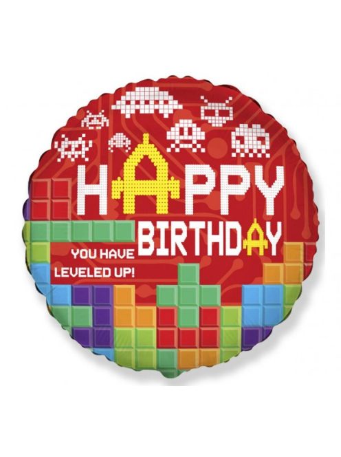 Happy Birthday - You have leveled up számítógépes játék fólia lufi 46 cm