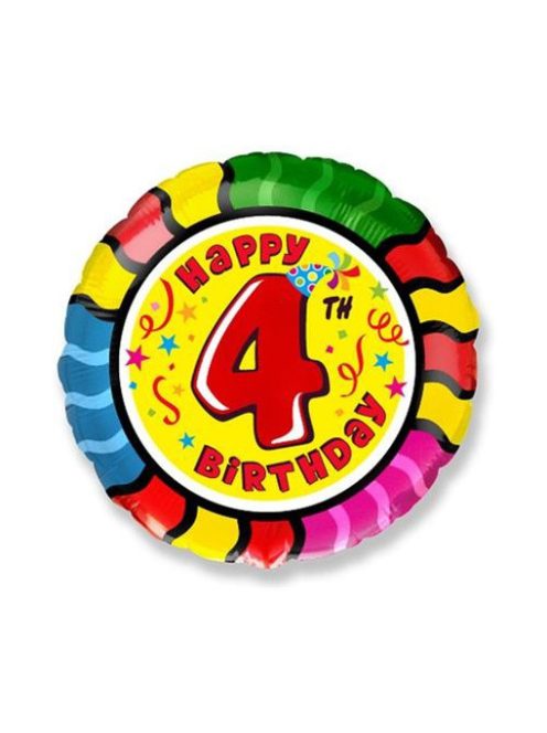 Happy 4th Birthday színes fólia lufi 48 cm