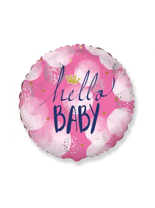 Hello Baby rózsaszín koronás fólia lufi 48 cm