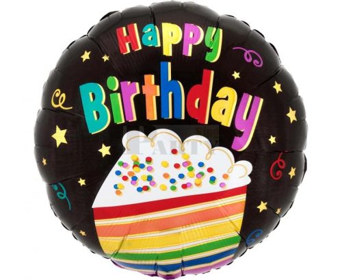 Happy Birthday fekete színes torta fólia lufi 45 cm