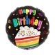 Happy Birthday fekete színes torta fólia lufi 45 cm