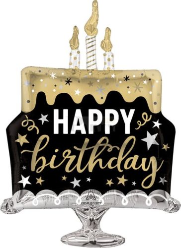 Happy Birthday elegáns torta fólia lufi 73 cm