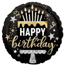 Happy Birthday fekete tortás fólia lufi 45 cm