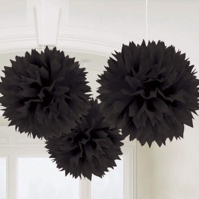 Fekete pompom dekoráció 40 cm