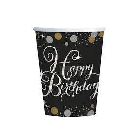 Happy Birthday fekete-ezüst papírpohár