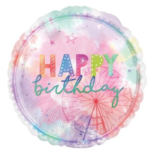 Happy Birthday pasztell rózsaszín óriáskerekes fólia lufi 71 cm